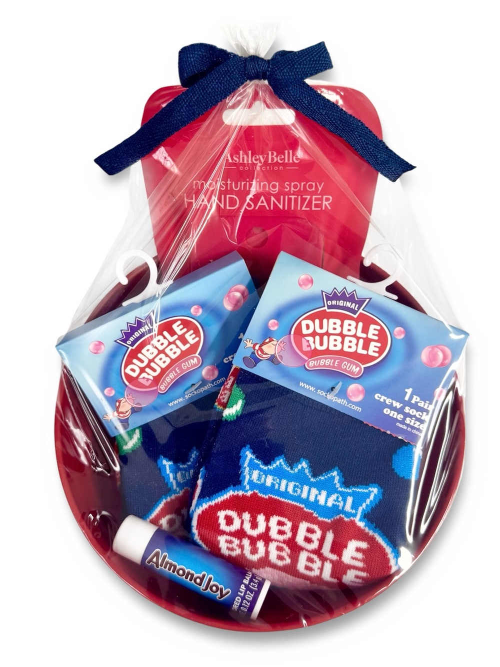 Bow Bowl Gift Basket Dubble Bubble Socks Ashley Bell Hand Spray Lip Balm NWT